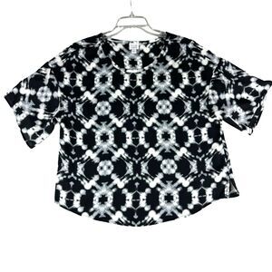 Peyton Jensen Top Women's Small Black White Tie Dye 3/4 Sleeve Blouse Shirt